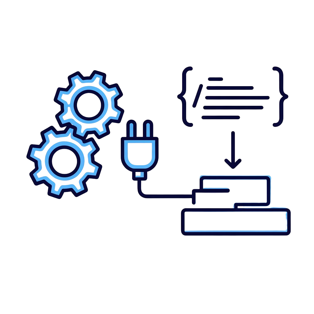 Engranajes, conectores y código representando la API REST de AulaPermanente