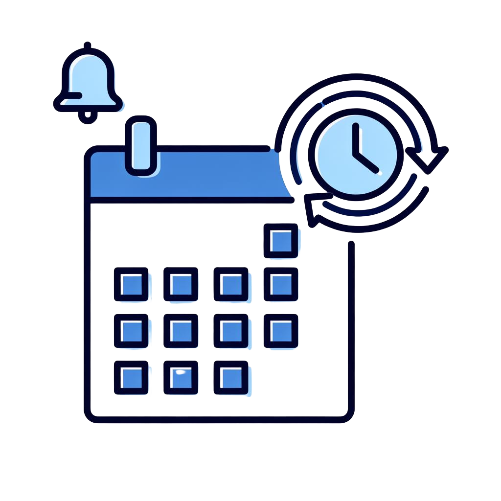 Calendario con campana de notificación y reloj de renovación de formación