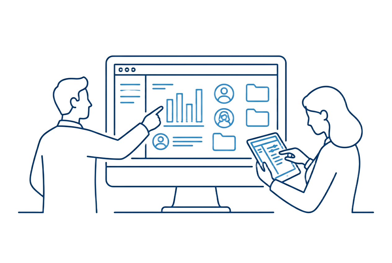 Equipo configurando dashboard del portal de formación
